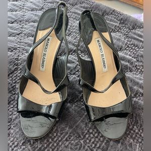 Manolo Blahnik black patent sandals in 36.5 (size 6m)